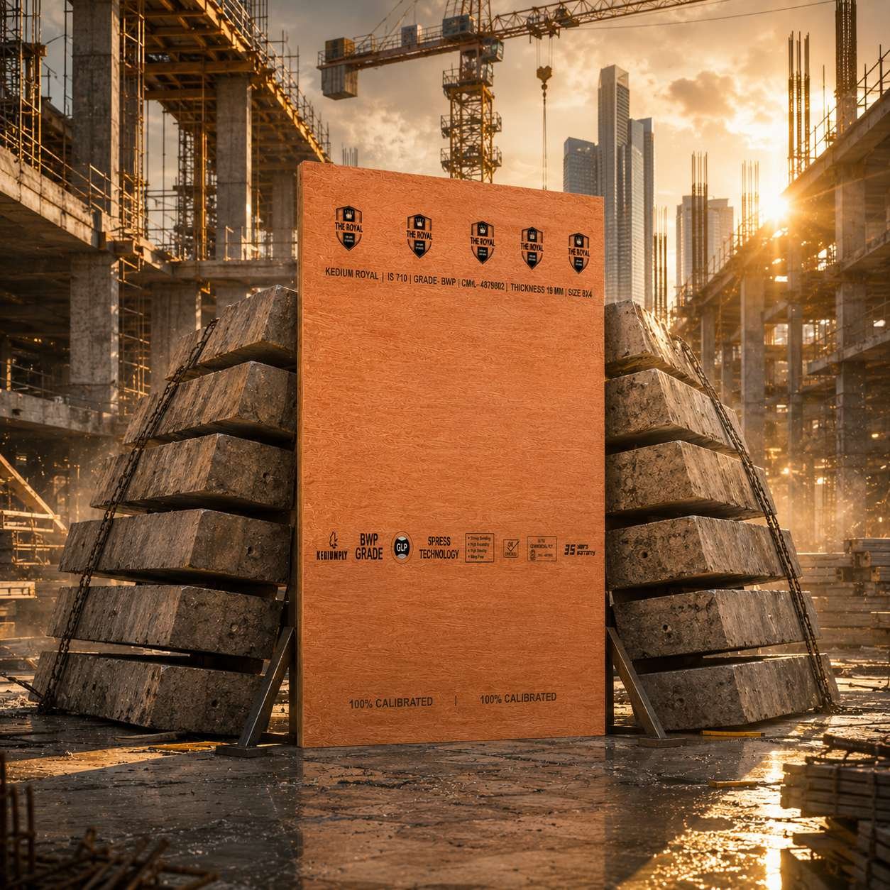 Kedium Royal panel supporting heavy construction blocks on-site