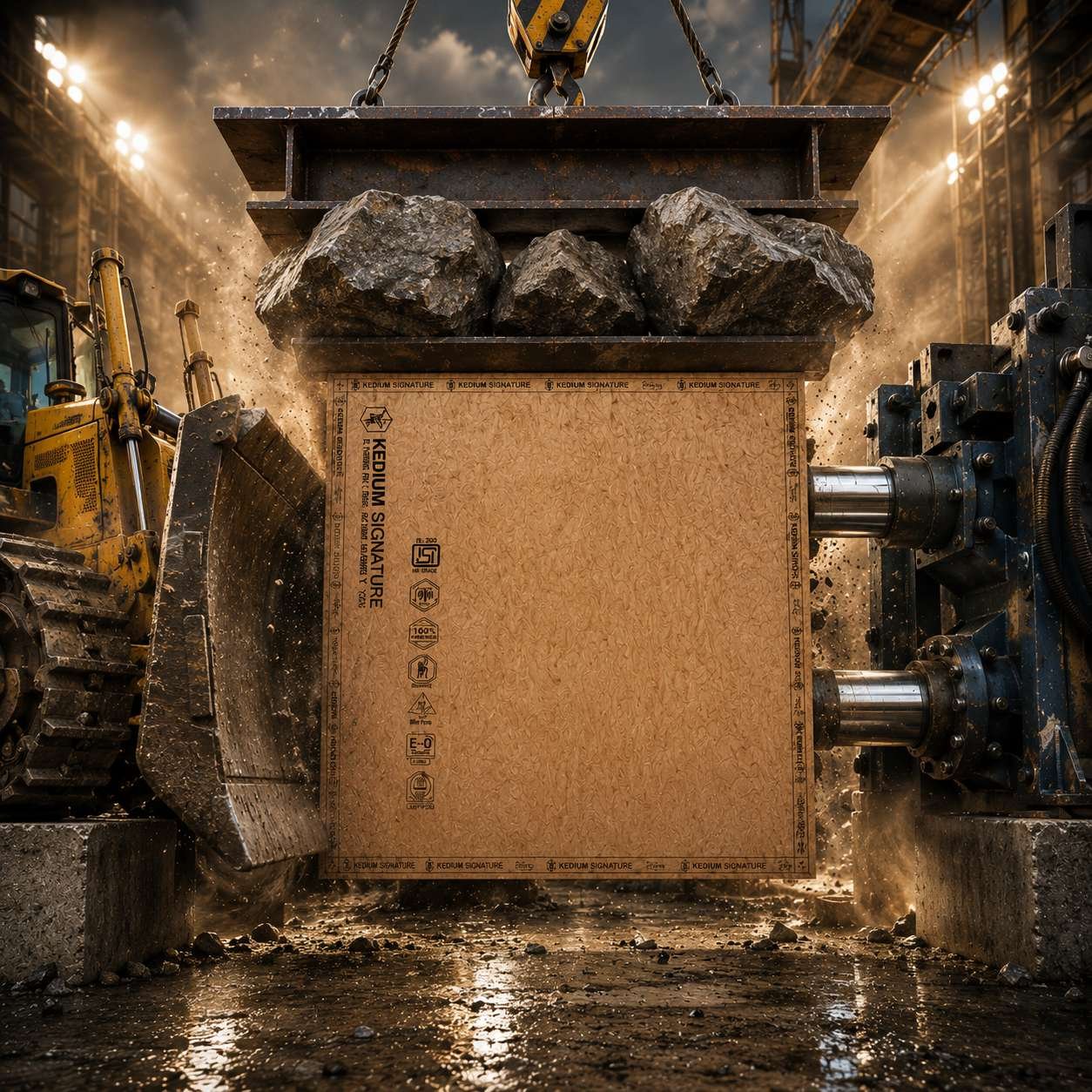 Kedium Signature panel supporting a suspended load of rocks
