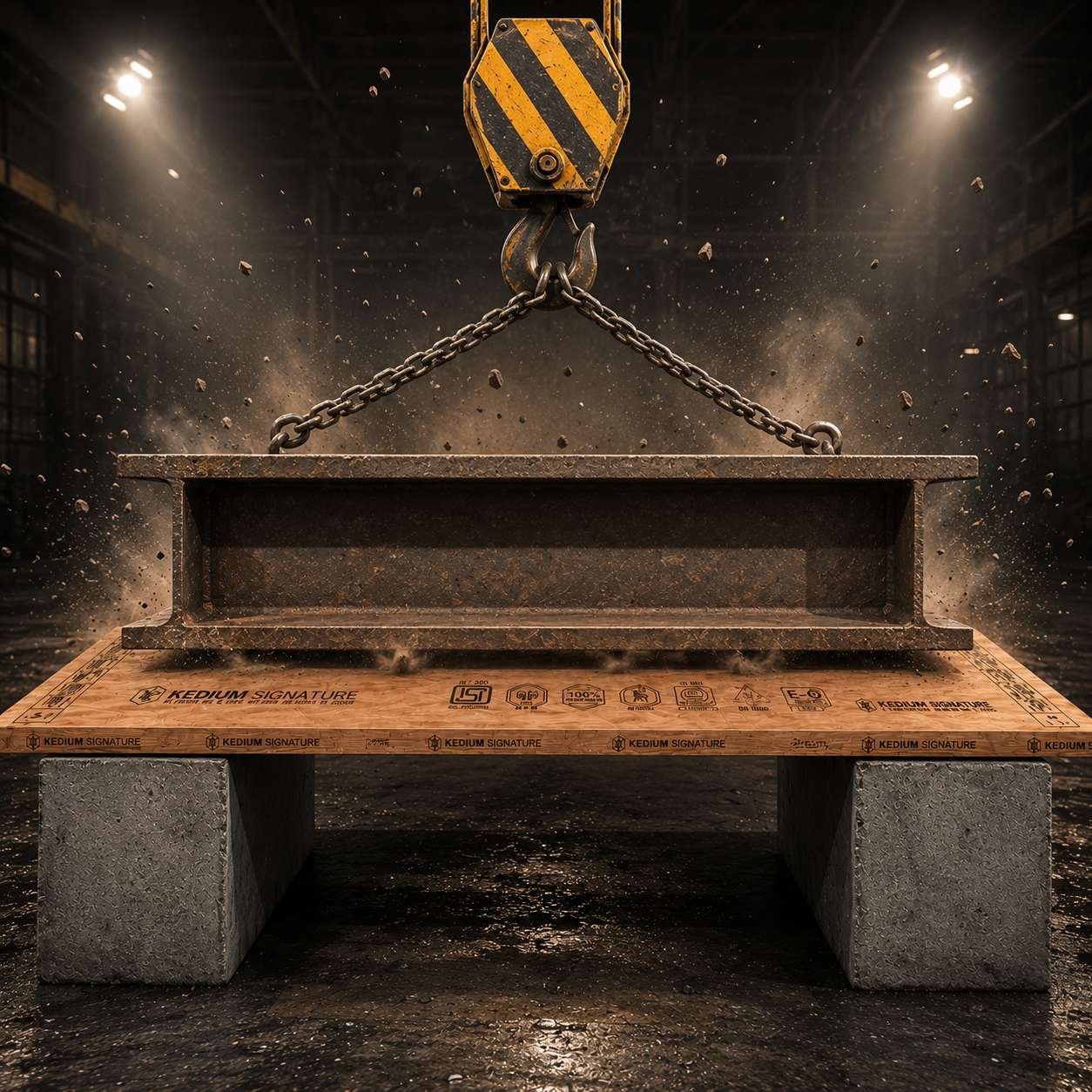 Kedium Signature panel supporting a suspended steel beam