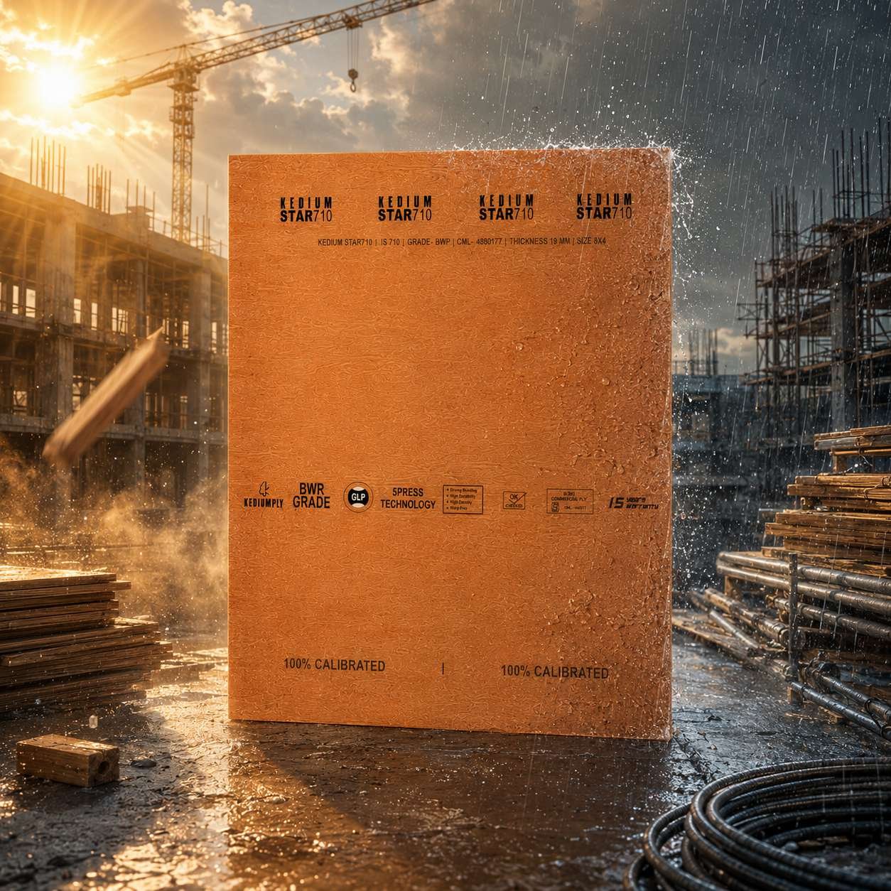 Kedium Star 710 panel at a construction site in the rain